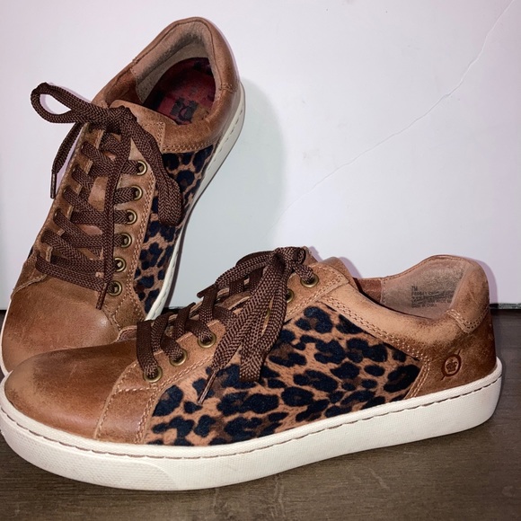 Born Shoes - Women's Born Leopard Leather and Fabric Sneakers Shoes  Sz 7M Brown